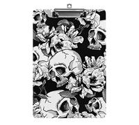 Vintage Skull Flowers Day of The Dead A4 Size Clipboard Funny Aesthetic Working Studying Letter Standard Clip Board 12.5×8.5 in Hardboard for School Classroom Kids Writing Drawing