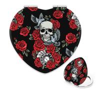 Vintage Skull Gothic Magnifying Mirror, 1x/2x Heart Shaped Mini Mirror, Pu Leather Portable Mini Make Up Compact Mirrors, Travel Makeup Small Mirrors, Gadgets for Women, Teenage Girls Gifts
