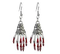 Vintage Skull Hand Dangle Earrings for Women Unisex Silver Plated Hypoallergenic Halloween Party Skeleton Bone Earring Gothic Punk Skull Drop Dangling Fish Hook Lightweight Jewelry