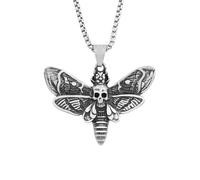 Vintage Skull Moth Pendant Necklace Punk Biker Death Head Skull Butterfly Necklaces For Men Party Jewelry Gifts