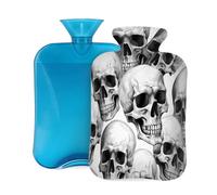Vintage Skull Pattern Hot Water Bottle with Cover, 2L PVC Hot Water Bag with Soft Cover, Reusable Heating Pad for Pain Relief Warm Hands Waist Abdomen Feet & Bed