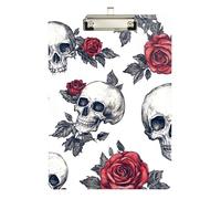 Vintage Skull Rose White Clipboard Portable Clipboard Wordpad Clipboards Standard Size, A4 Letter Size 12.5 x 9 Inches Silver Clip