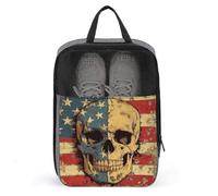 Vintage Skull with American Flag Pattern Shoe Bag for Travel Daily Use Anti-dust Storage Carrier Golf Shoe Pouch