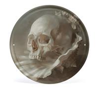 Vintage Skulls And Shells Wall Art Round Mental Wall Plaque Hanging Decoration Modern Circular Rustic Artwork Sign 12" X 12" For Bedroom Living Room Office Outdoor