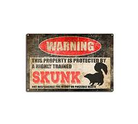 Vintage Skunk Tin Sign, Warning This Property is Protected by a Highly Trained Skunk, Funny Aluminum Outdoor Warning Sign for Home Retro Metal Wall Art Decor - 8''x12''