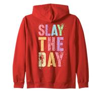Vintage SLAY THE DAY Competition Game Match Cheer Soccer Mom Zip Hoodie
