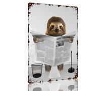 Vintage Sloth Sit On The Toilet And Read The Newspaper Tin Sign Funny Animal Wall Art Plaque Decoration for Bathroom Restroom Bar Home Retro Aluminium Sign Decor 8''x12''