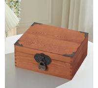 Vintage Small Wooden Box with Lock 25 x 20 x 11 cm Wooden Storage Box for Jewelry Treasure Box Memory Keepsake Gift Box Walnut (Large)