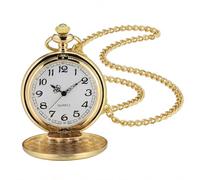 Vintage Smooth Pocket Watch with Chain Classic Quartz Movement Polished Alloy Case Elegant Timepiece for Men