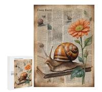 Vintage Snail and Flower Art 500 Piece Jigsaw Puzzle - Quaint Snail Art, Fun Puzzle for Nature Lovers, Perfect for Relaxation and Gifting, Finished Size 21 x 15 Inches