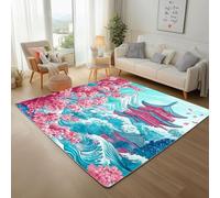 Vintage Snow Capped Mountain Building Rugs for Living Room 180x240cm Non Slip Rug Japanese Plants And Floral Printed Bedroom Rugs Modern Floor Carpet Soft Touch Non Shedding Large Area Rug