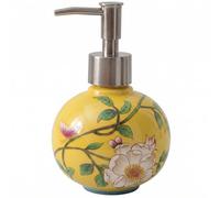 Vintage Soap Dispenser, Elegant Refillable Ceramic Soap Bottle, Decorative Floral Dispenser with Pump for Shampoo & Lotion, Bathroom & Kitchen, Yellow