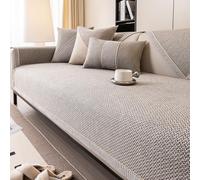 Vintage Sofa Cover Soft Non-Slip Couch Protector Woven Cotton & Linen for 1/2/3/4 Seater U-Shaped & L-Shaped Sectional Sofa (Light Grey 70x70cm)