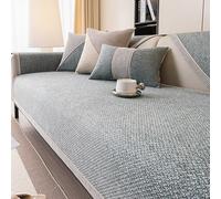Vintage Sofa Cover Soft Non-Slip Couch Protector Woven Cotton & Linen Slipcover for 1/2/3/4 Seater U-Shaped & L-Shaped Sectional Sofa (Grey Green 90 x 90cm)