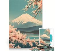 Vintage Soft Mt Fuji Art Jigsaw Puzzle 1000 Pieces Mental Focus Game Precision Cut Smooth Edges Absorbing Activity for Quiet Nights (50x75cm)
