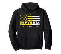 Vintage Softball American Flag Game Day Softball Player Pullover Hoodie