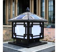 Vintage Solar Post Cap Lights Remote Control Pillar Lantern Rainproof Anti-Rust Deck Fence Cap Lamp for Garden Patio(Black,Large)