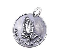 Vintage Solid 925 Sterling Silver Bible Verse Praying Hands Pendant Round Medallion Coin Charm for Men Women