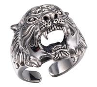 Vintage Solid 925 Sterling Silver Tiger Head Ring for Men Open Adjustable