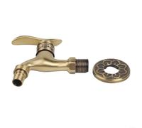 Vintage Solid Brass Cold Water Tap G1/2 Thread Wall Mounted, with Antique Handle for Washing Machine Bathroom Kitchen Garden