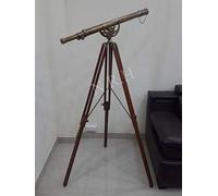 Vintage Solid Brass Nautical Single Barrel Brown Antique Telescope With Wooden Tripod Stand For Your Home, Office, Study, or Library.