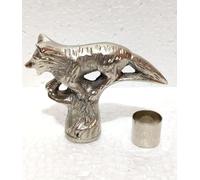 Vintage Solid Brass Wolf Head Walking Stick Topper with Aluminum Handle
