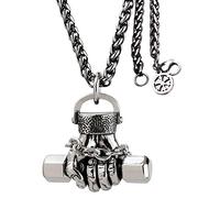 Vintage Solid Titanium Steel Dumbbell Pendant Necklace for Men Boys 60cm Wheat Chain