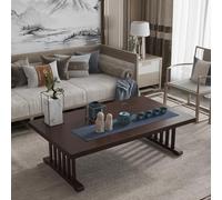 Vintage Solid Wood Coffee Table Low Rectangular Farmhouse Tea Table with Innovative Legs Durable Natural Wood Grain Single/Double Layer Design for Balconies (140CM/55.1IN)