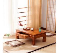 Vintage Solid Wood Coffee Table with Drawers SpaceSaving Carved Tea Table Natural Finish Mortise and Tenon Structure Floor Seating 90x50x30cm (35.4x19.7x11.8in)