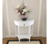 Vintage Solid Wood Console Table with Drawer, Half Circle Entryway Shelf, Open Bottom Storage, Semi-Circular Sofa Table for Living Room, Hallway, Entryway Decor.