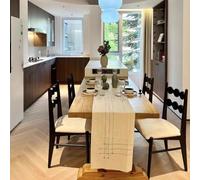Vintage Solid Wood Dining Chair - Comfortable Cotton Linen Upholstered Seat Wave Backrest + Ash Wood Legs Perfect for Home Dining Room & Living Room (Log+White 6)