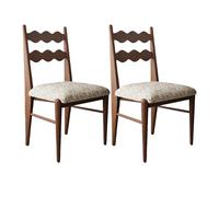 Vintage Solid Wood Dining Chair - Cotton Linen Upholstered, Ash Legs, Two Fabric Options for Living Room or Bedroom (Walnut + Cotton Linen A, 2)
