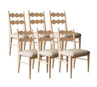 Vintage Solid Wood Dining Chair Home & Living Room Essential with Cotton Linen Upholstery Wave Backrest & Durable Ash Wood Legs 2 Fabric Options (Log Light Khaki)