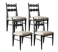 Vintage Solid Wood Dining Chair with Cotton Linen Upholstery, Ash Legs - 2 Fabric Options for Living Room & Bedroom (Black + Cotton Linen A)