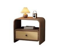 Vintage Solid Wood Night Stand with Rattan Storage Creative Bedside Table for Bedroom Rustic Home Decor Functional Side Table for Small Spaces