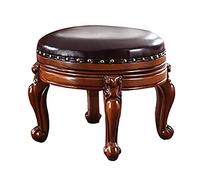 Vintage Solid Wood Ottoman Footrest Round Swivel Stool in Leather Multifunctional Small Seat for Sofa - 38x38x34cm (15x15x13inch)