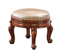 Vintage Solid Wood Ottoman Footstool Round Swivel Leather Stool Multi-functional Small Ottoman Seat for Sofa 38x38x34cm (15x15x13 inch)