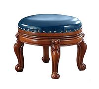 Vintage Solid Wood Ottoman Footstool Small Swivel Leather Stool Round Multifunctional Sofa Seat - C 38x38x34cm (15x15x13inch)