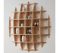 Vintage Solid Wood Teapot Display Stand, Wooden Wall Shelf, Display Shelf For Collectibles, Easy-to-Install, Wall Storage Shelf For Bedroom Living Room Office ( Color : Natural , Size : 80x12x80cm )