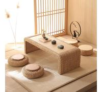 Vintage Solid WoodTable - Japanese Rattan Floor Table for Living Room Meditation & Tea Room No Assembly Required Perfect forDining (39.5x20x15in)