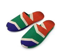 Vintage South Africa Flag Flannel Men's Slip-on Slippers Winter Warm House Shoes with Rubber Sole for Home Hotel