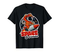 Vintage Space Fireman Astronaut with Rocket Cartoon for Boys T-Shirt