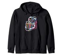 Vintage space reader discovering colorful galaxy novels Zip Hoodie