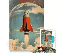 Vintage Space Rocket Adults 1000 Pieces Puzzle Mind Training Fun Burr Free Clean Cut Pieces Heartwarming Gathering Activity (38x26cm)