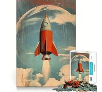 Vintage Space Rocket Jigsaw 1000 Piece Mind Skill Play Stable Fit No Shifting Parts Enjoyable Pastime for Long Weekends (50x75cm)