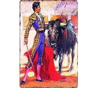 Vintage Spanish Cowboy Bullfight Metal Sign,Retro Mexico Cowboy Bullfight Tin Sign,Bullfighting Classic Art for Farm Bar Man Cave Garage 8 x 12 Inches (Bullfight-01)