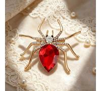 Vintage Spider Brooch Pin Large Red Crystal Rhinestone Insect Lapel Badge for Mens Suit Coat Womens Party Jewelry