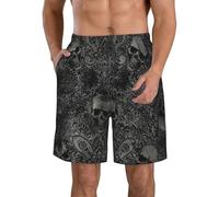 Vintage Spooky Black Gothic Skull Damask Men's Swimwear Boardshort Breathable Board Shorts Quick Dry Swimming Trunk for Surfing Summer Sports S