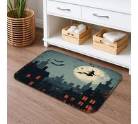 Vintage Spooky Quick Dry Bath Mat, Dark Blue Bat and Moon Absorbent Non Slip Shower Mat, Halloween Flannel Washable Bath Rugs for Bathroom Toilet Restroom Decorative 20x32 Inch