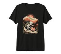 Vintage Spooky Skeleton and Tabby Feline Exploring Outdoors Premium T-Shirt
